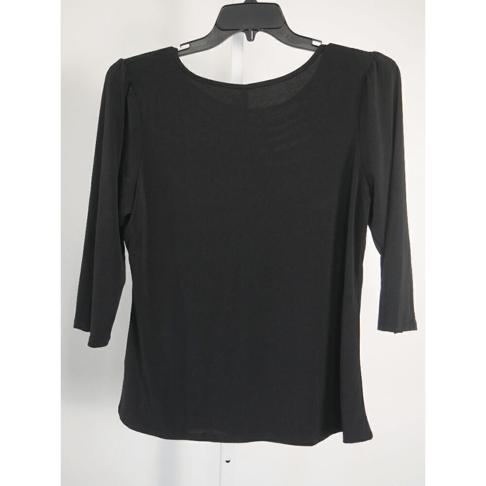 NY Collection Women's Petite 3/4 Sleeve Crepe Knit Top Black PL - Picture 3 of 7